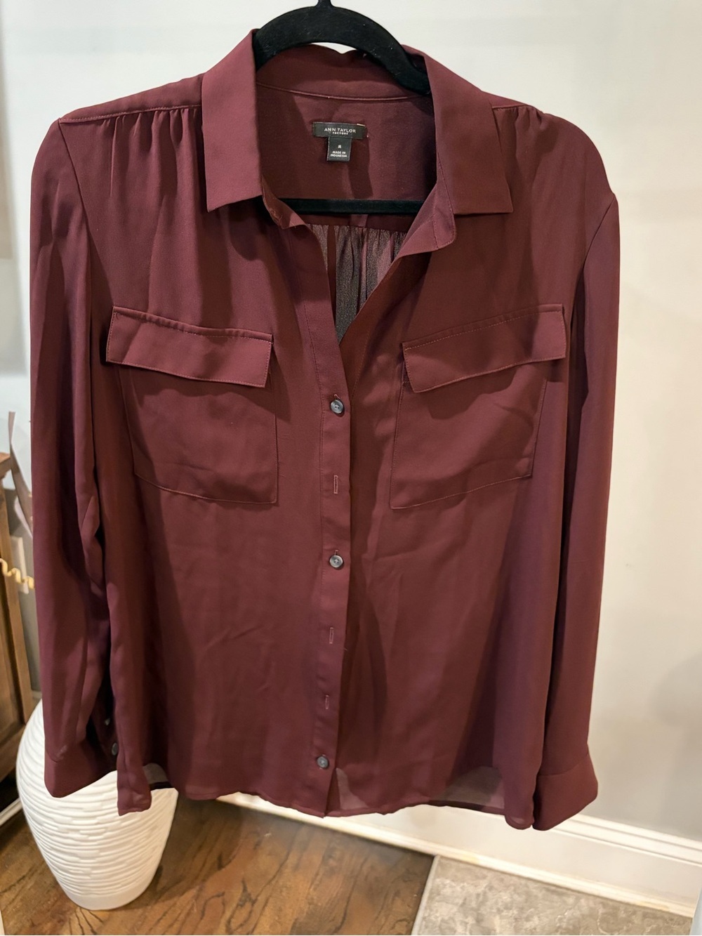 Ann Taylor Factory Burgundy Button-Down blouse size medium